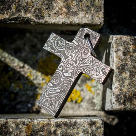 Forged Cross in Damascus Steel