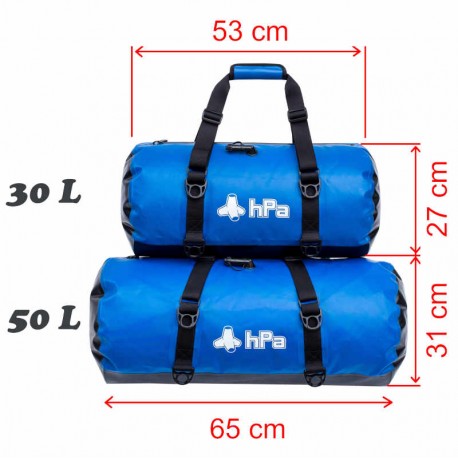 Comparatif des tailles des Sacs polochons étanche 30 et 50 litres HPA Infladry Duffle